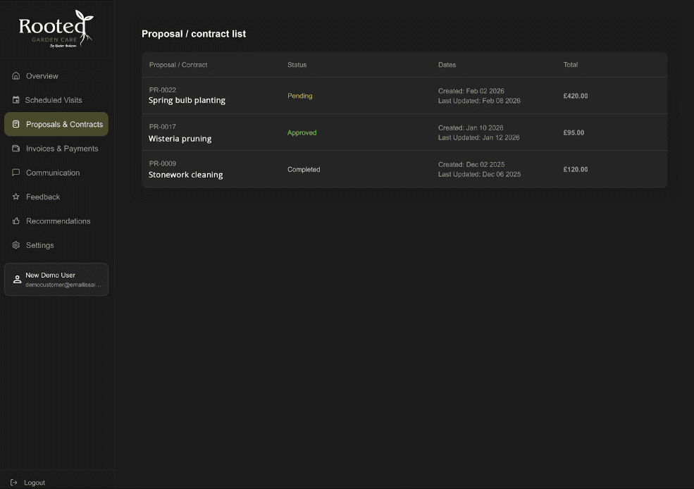 Rooted Garden Care portal planner